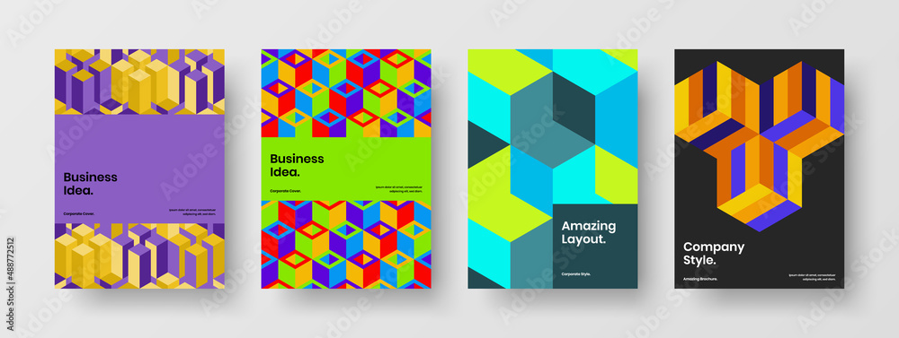 Creative mosaic pattern leaflet layout bundle. Minimalistic booklet A4 design vector concept composition.