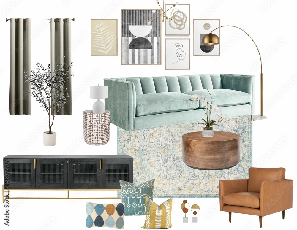 Interior design mood board of living room , Interior collage. Mood board interior of living room ...