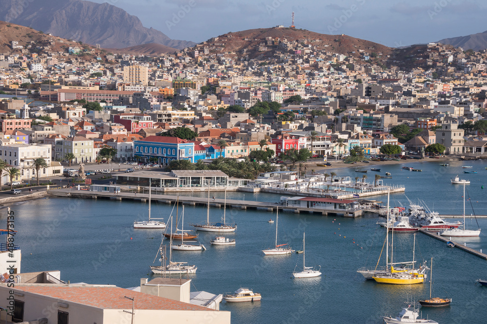 Puerto y ciudad de Mindelo, capital de la isla de San Vicente de Cabo Verde  Stock Photo | Adobe Stock