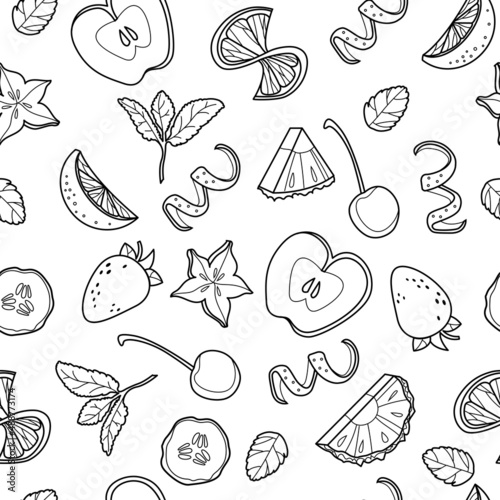 Vector bar cocktail and drink seamless pattern. Vector line art illustration