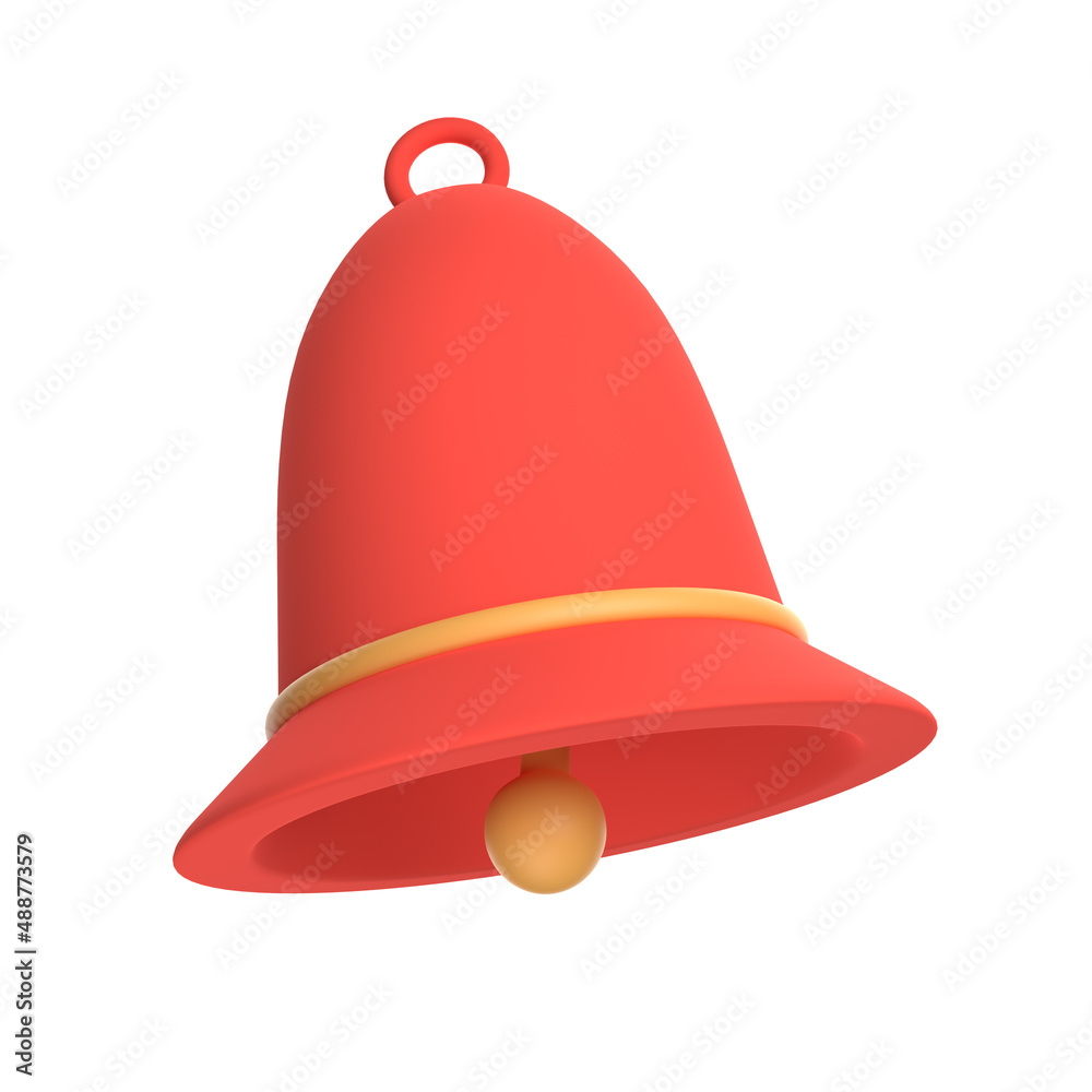 Fototapeta premium Red bell icon isolated on white. 3D render illustration