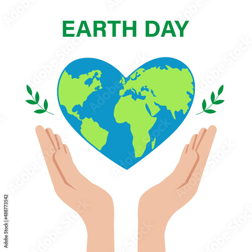 Hands support the planet Earth in the shape of a heart. Save the planet from pollution. Earth day concept. Vector illustration