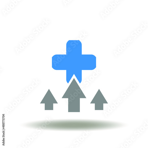 Vector illustration of arrows up with plus sign. Icon of advantage. Symbol of benefits improvement.