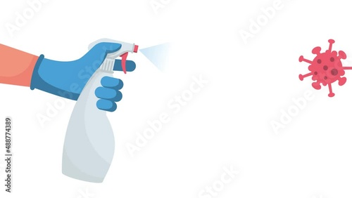 4K video landing page coronavirus protection.  Video footage. Graphics motion antiseptic spray and kills bacteria. Hygiene home and personal hygiene.