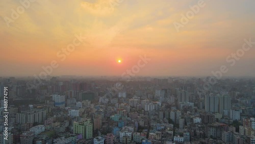 Wallpaper Mural Amazing sunrise at a congested city. Aerial establishing ascending drone shot Torontodigital.ca
