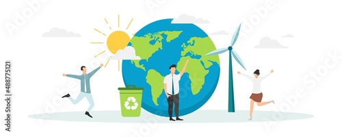 Eco. Save the planet. People live in an ecosystem. Saving eco life. Vector.