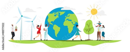 Eco. Save the planet. People live in an ecosystem. Saving eco life. Vector.