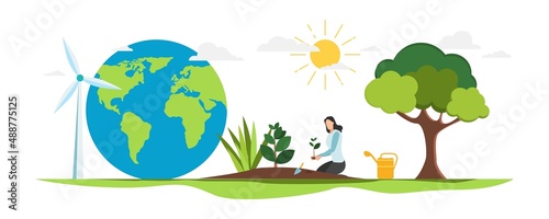 Eco. Save the planet. People live in an ecosystem. Saving eco life. Vector.