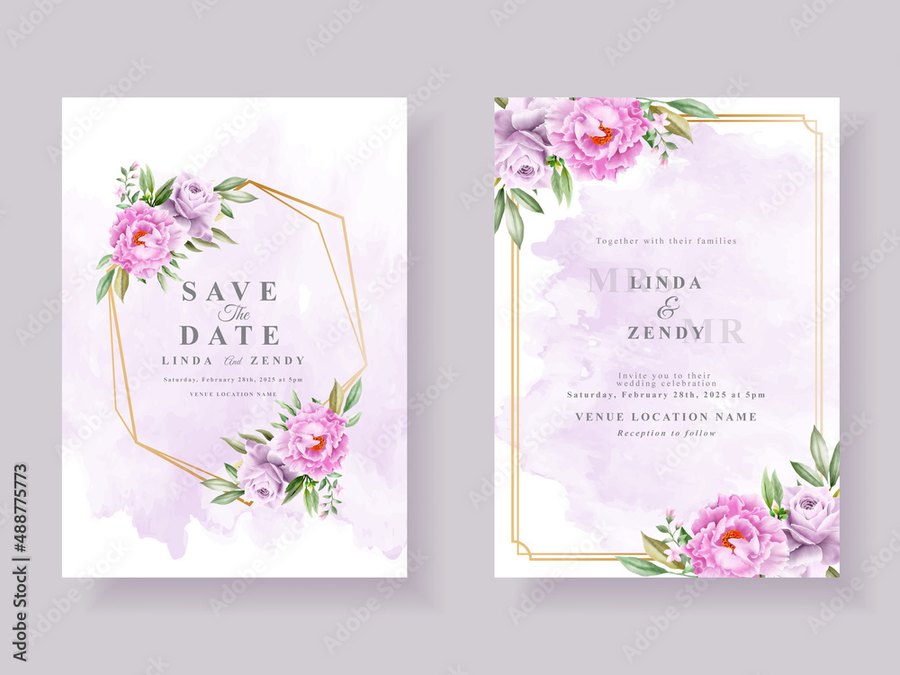 Elegant purple floral wedding invitation card