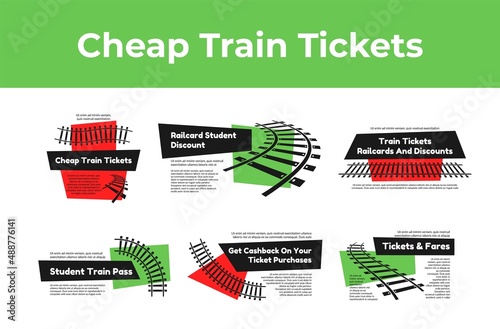 Collection cheap train tickets horizontal placard with place for text vector illustration photo