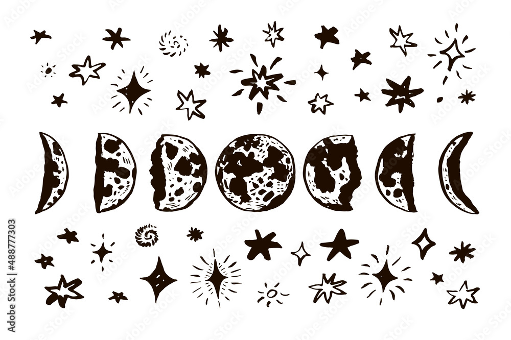 moon phases space vector illustrations set moon phases space vector illustrations set