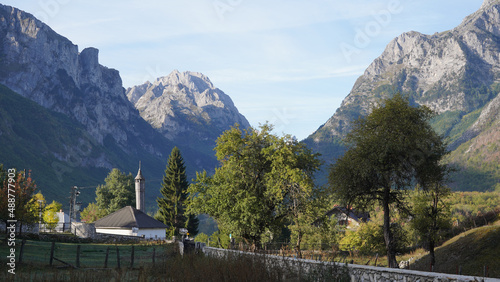 Mountain peaks during autumn season in the Prokletije National Park near the Grebaje Valley of Montenegro photo