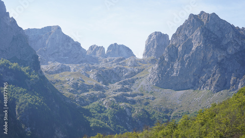 Mountain peaks during autumn season in the Prokletije National Park near the Grebaje Valley of Montenegro