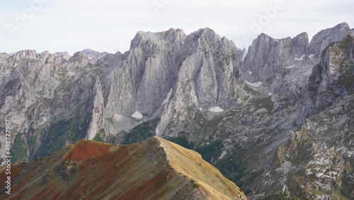 Mountain peaks during autumn season in the Prokletije National Park near the Grebaje Valley of Montenegro