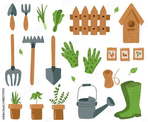 gardening Tools. Hand drawn vector set