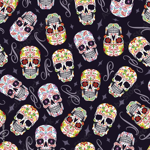 Colorful sugar skull seamless pattern