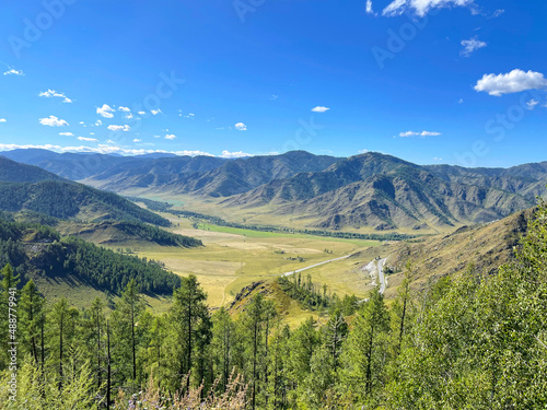 Panoramic view of the mountain valley in Altai, Russia