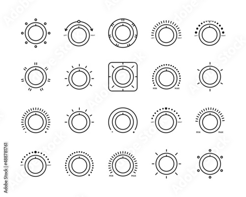 Icon Programmer, Selector, Switch. Select Heat-Cold mode, Power, Balance, Level. Set of vector icons in simple style on white background.
