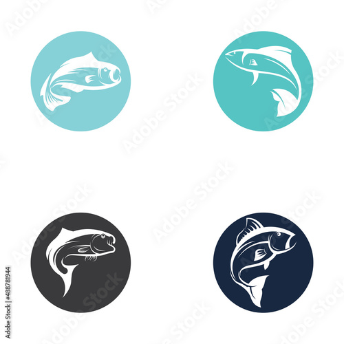 Fish logo, fishinghook, fish oil and seafood restaurant icon. With vector icon concept design illustration template