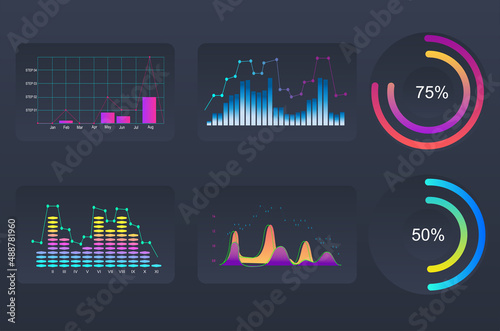 Infographic dashboard template with flat design graphs and charts Information Graphics elements 