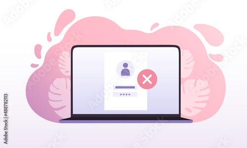 Account access. Vector illustration in flat design. Laptop with locked user account on abstract background