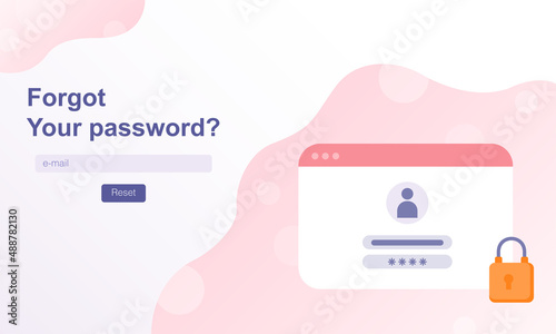 Concept of forgot password. Vector design template. Security web page with locked key on wavy gradient backdrop