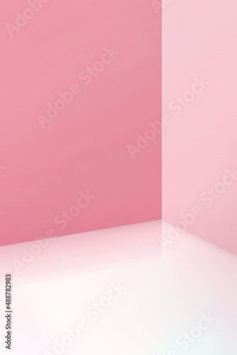 Empty corner with blue walls and floor. Empty room studio gradient used for background and display your product. 3d illustration