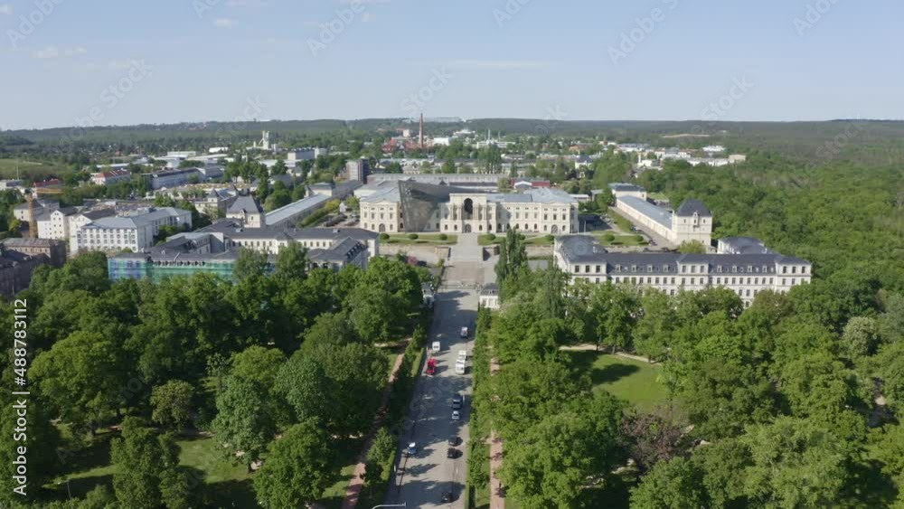 Aerial drone flight near military historic museum in Dresden