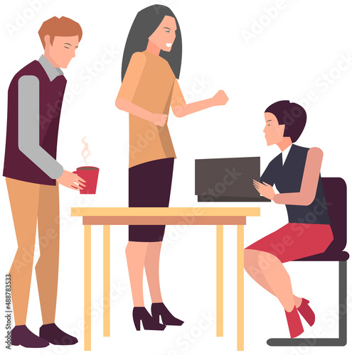 Businesspeople have project strategy planning meeting. Teamwork with business plan, creating new creative project. Meeting to discuss starting business. Colleagues discussing work in entrepreneurship