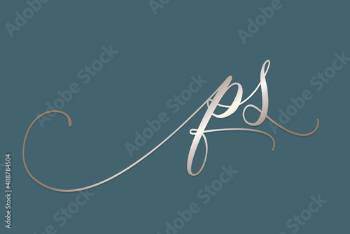 PS monogram logo.Calligraphic signature icon.Letter p and letter s.Lettering sign isolated on dark fund.Wedding, fashion, beauty alphabet initials.Elegant, handwritten, luxury style.