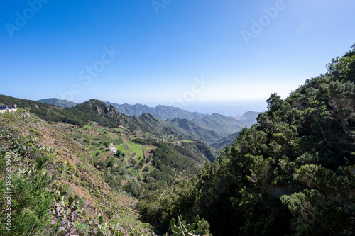 Panoramic view on green mountains of Anaga national park, North of Tenerife, Canary islands, Spain