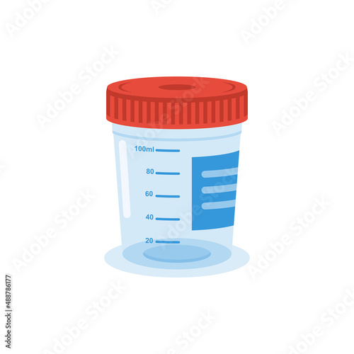 Container analysis. Empty jar for analysis. Template for blood samples, urine, or feces. Test for health. Vector illustration flat design. Isolated on white background.