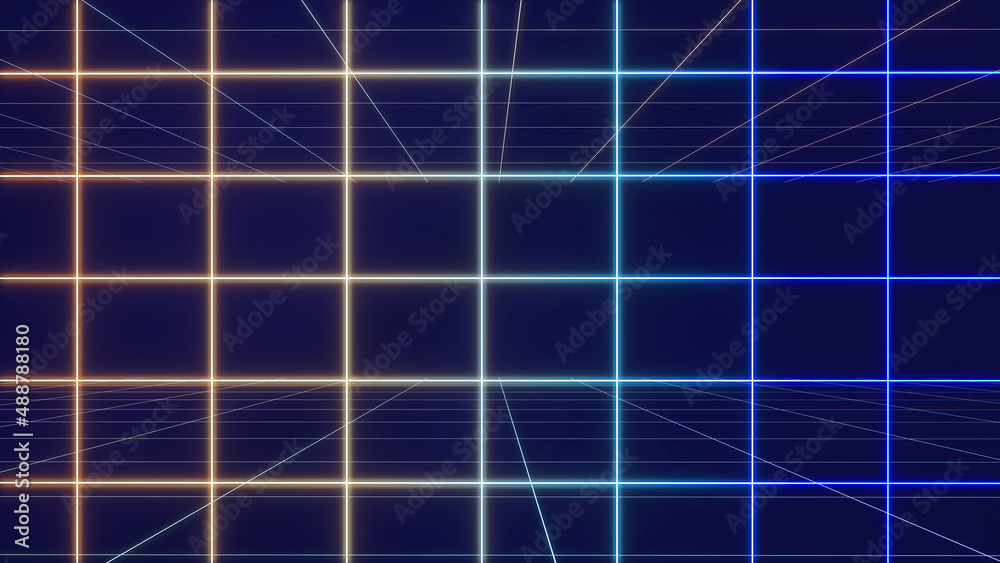 Abstract background square shape , neon light geometric background,3d rendering