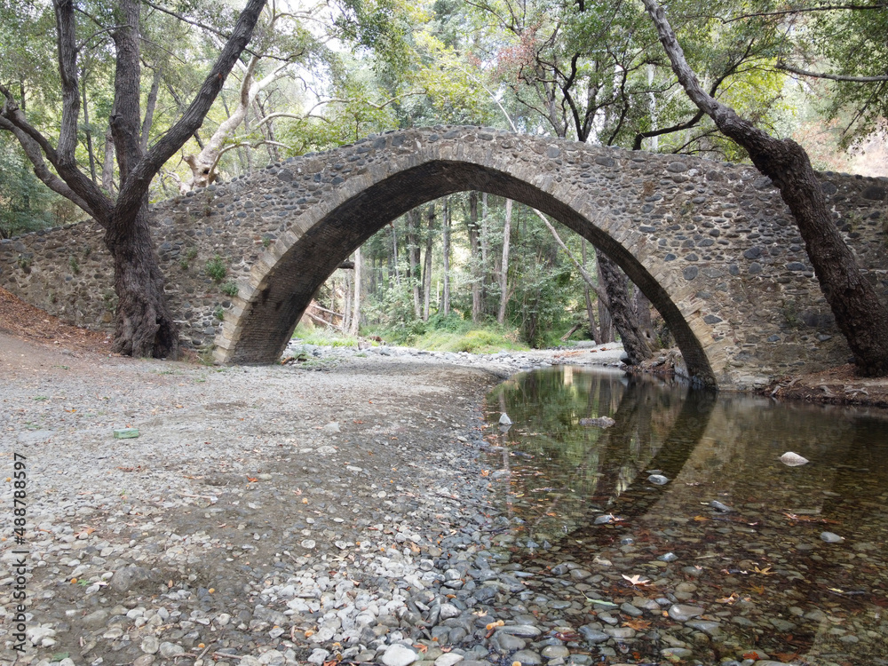 Medieval venetian stone arch bridge located in Troodos mountains, Cyprus