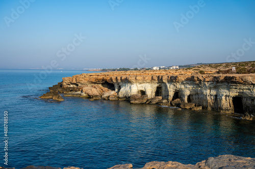 National park Cape Greko, view on natural sea caves and turquoise water of Mediterranean Sea, Cyprus photo