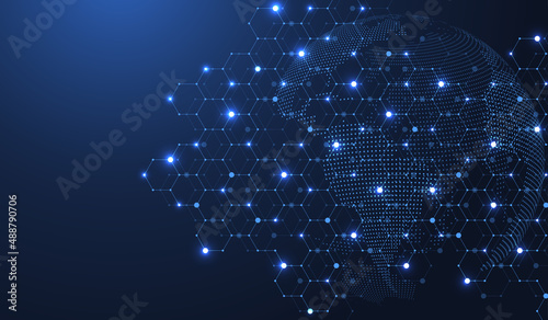 Global network connection. Big data visualization concept. Social network communication in the global computer networks. Internet technology. Business. Science. Vector illustration.