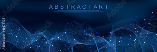 Technology abstract lines and dots connection background. Connection digital data and big data concept. Digital data visualization. Vector illustration
