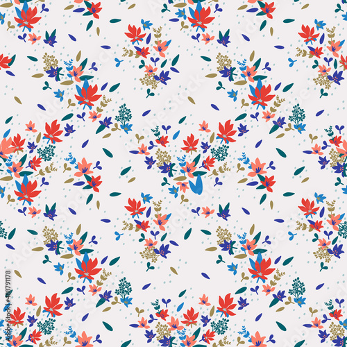 Seamless floral pattern, vector seamless background with spring flowers. Orga...
