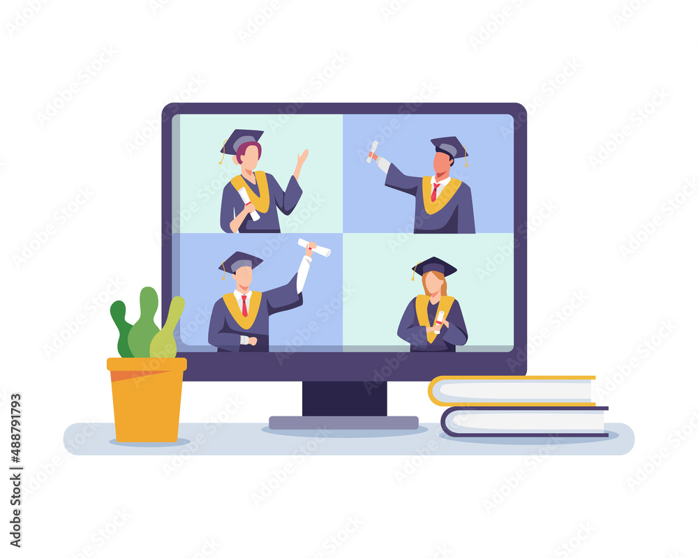 Virtual graduation in desktop computer Virtual graduation in desktop computer