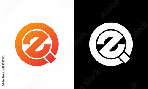 initial letter logo Z inside circle shape, QZ, ZQ, Z inside Q rounded upper case black monogram