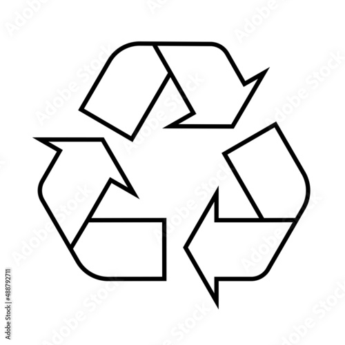 Recycling sign on a white background. White arrows with a black outline move in a circle. Environment protection. 