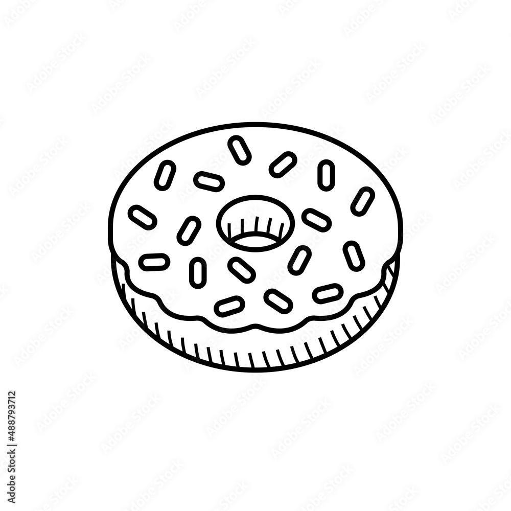 Obraz premium Donut black and white line icon. Doughnut