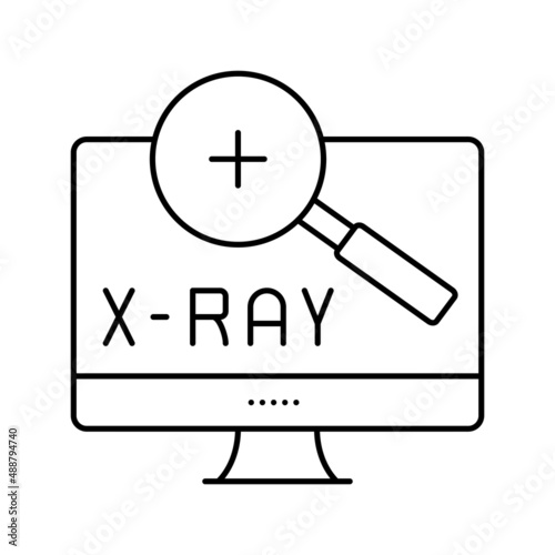 x-ray radiology researching on computer screen line icon vector illustration