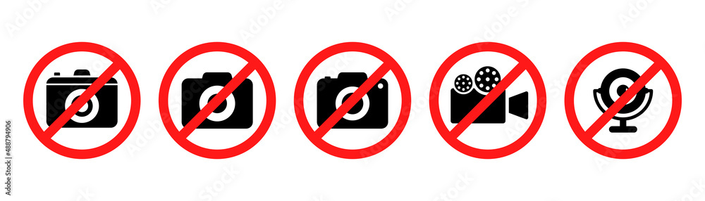 No camera icon set. No photo camera icon in glyph. Restriction photo and video symbol. Forbidden web camera icon. Stock vector illustration No camera icon set. No photo camera icon in glyph. Restriction photo and video symbol. Forbidden web camera icon. Stock vector illustration