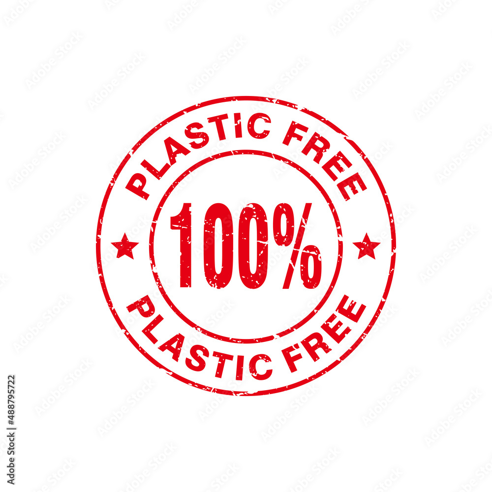 Abstract Circle Red Grungy Plastic Free Rubber Stamp Illustration Vector, 100% Plastic Free Text Seal, Mark, Label Design Template Abstract Circle Red Grungy Plastic Free Rubber Stamp Illustration Vector, 100% Plastic Free Text Seal, Mark, Label Design Template