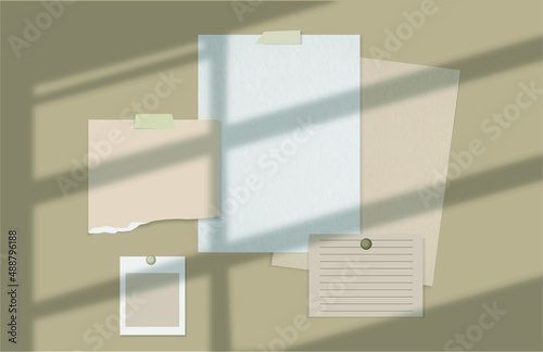 paper mock up stationery top down view. template design placeholder for greeting card, wedding invitations and buisness branding material presentation. all vector realistic mockup