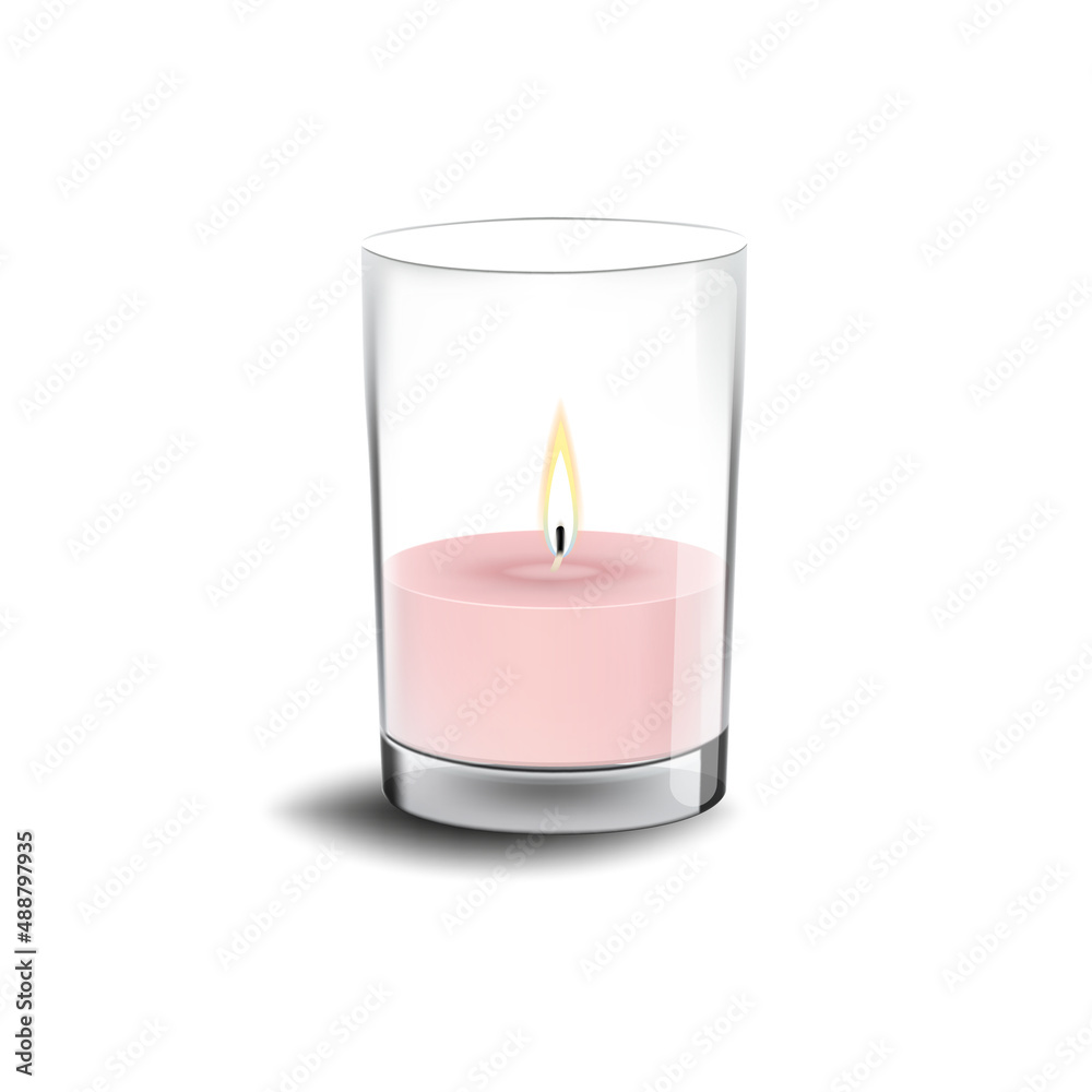 Pink candle in glass container. Beautiful and trendy soy wax aroma candle illustration. Pink candle in glass container. Beautiful and trendy soy wax aroma candle illustration.