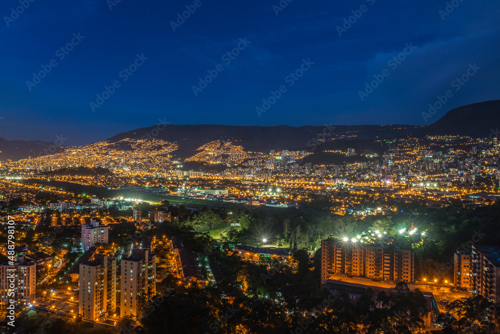 Urban landscape with dusk in the city. Medellin, Antioquia,Colombia. 