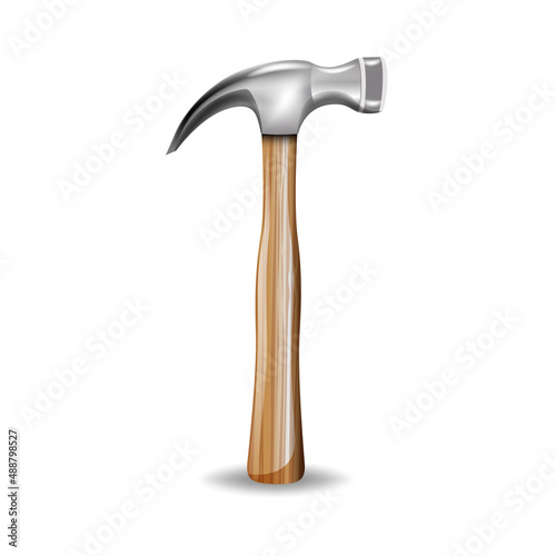 Realistic hammer vector illustration on white background.