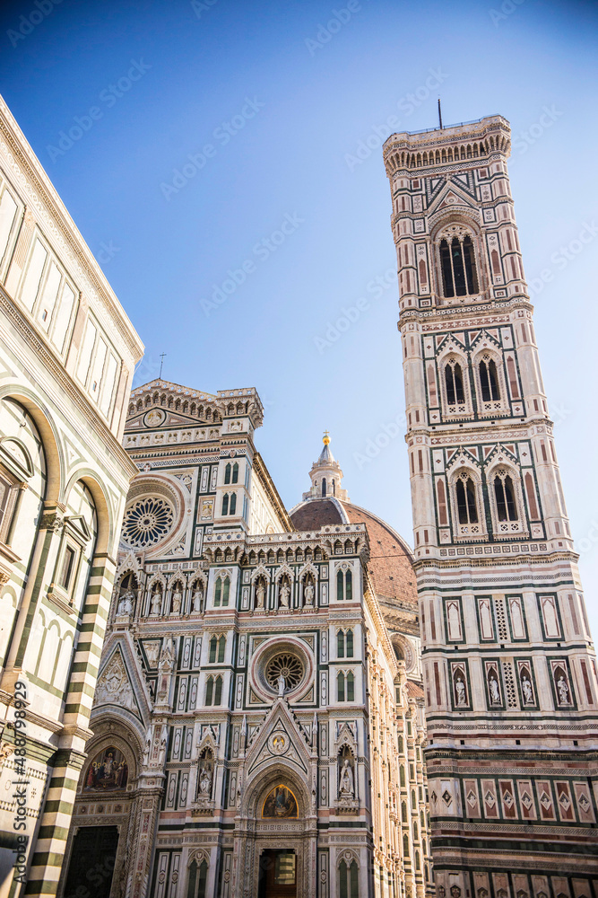 Incredible close view of the walls and facade of Florence Duomo (Cathedral of Santa Maria del Fiore), Tuscany, Italy
